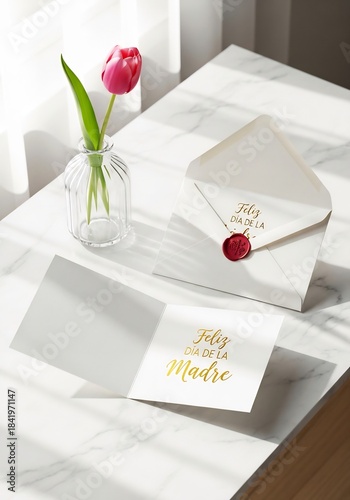 Portrait Elegant Mother’s Day Card Mockup — Gold Foil “Feliz Día de la Madre” — Print Card Mockup