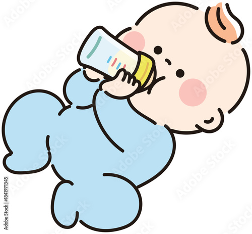 自分でミルクを飲む赤ちゃん