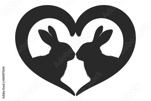 Two rabbit silhouettes facing each other inside a stylized heart shape logo