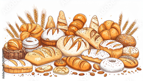 Detailed Sketch Bakery Pastries Doodles for Menu