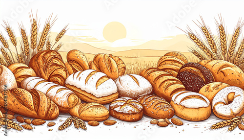 Detailed Sketch Bakery Pastries Doodles for Menu