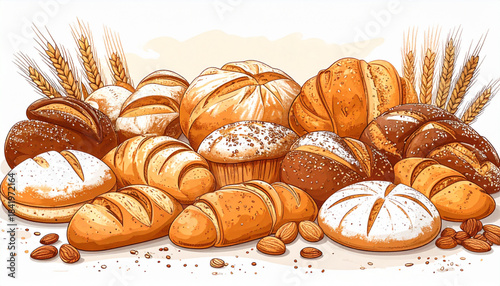 Detailed Sketch Bakery Pastries Doodles for Menu