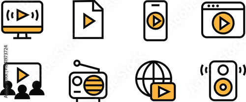 Minipack Premium Editable Icon Pack Set hypermedia, streaming, digital, interactive Vector Format for Website, Application, UI UX, and Digital Asset