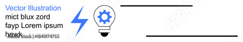 Innovation, energy solutions, creativity, brainstorming, electricity, ideas. Light bulb with gear inside and a lightning bolt. Innovation and energy solutions concept emphasizing creativity