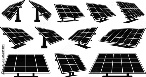 The Essential Vector Silhouette Bundle of Power Lines, Utility Poles, Transmission Towers, and Renewable Solar Panels, Perfect for Energy Design.
