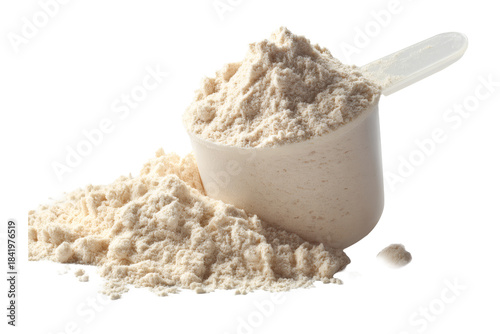 Scoop filled with nutritious whey protein powder ready to blend for your post workout recovery shake for muscle growth