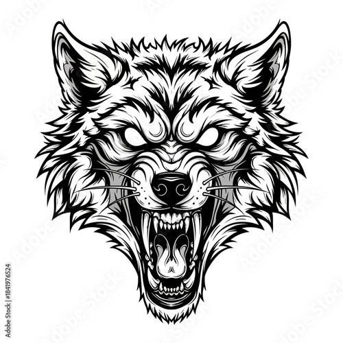 Aggressive Wolf Head Illustration Artwork.