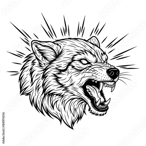 Aggressive Wolf Head Illustration Artwork.
