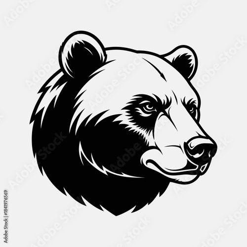 Black and White Bear Head Illustration.