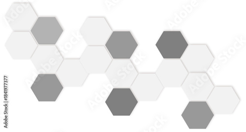 Geometric Gray Hex Tile Pattern Background For Design, Tech, And Digital Minimalist featuring interconnected white hexagon tiles with soft shadows. 