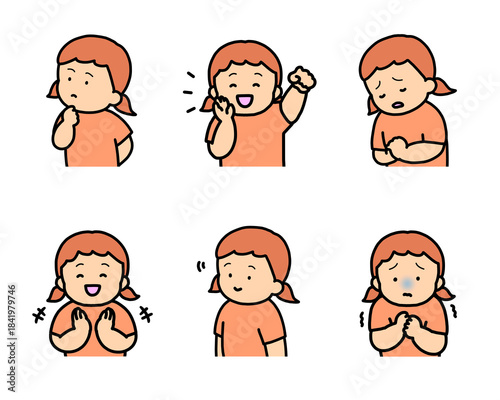 子供の感情表現イラストセット vol.2（6種類・上半身）