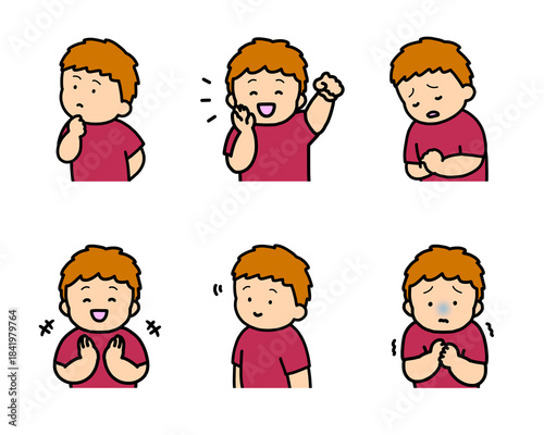 子供の感情表現イラストセット vol.2（6種類・上半身）