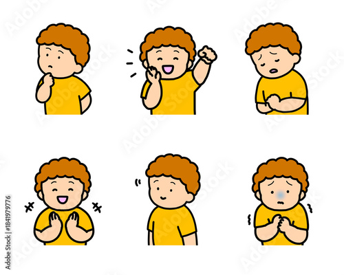 子供の感情表現イラストセット vol.2（6種類・上半身）