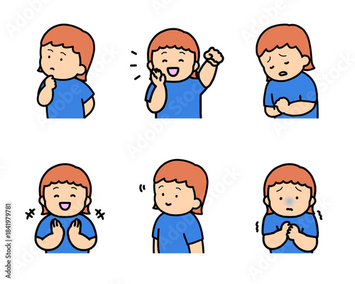 子供の感情表現イラストセット vol.2（6種類・上半身）