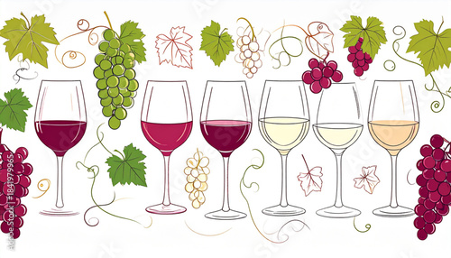 Fine Ink Wine Glass & Grape Doodles for Tasting Flyer