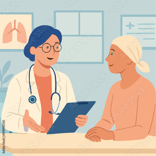 Oncologist Consulting Patient Flat Scene