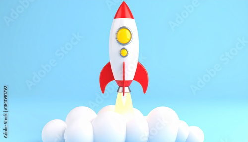 Rocket startup launch business success growth future innovation goal progress inspiring colorful rocket lifts above cloud toward bright horizon
