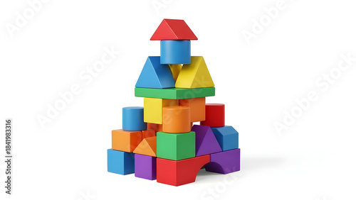 Wallpaper Mural Colorful wooden building blocks and toy bricks are stacked in a 3d construction design to build a play house or tower concept for a child's childhood game Torontodigital.ca