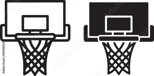 A simple icon illustration of a basketball hoop in outline and solid styles isolated on white background, Vector, illustration