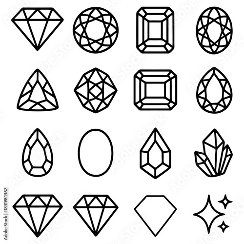 Gemstone Design Collection: Exquisite illustrations of various gemstone designs, each meticulously crafted to showcase the brilliance of different cuts and shapes, perfect for design resources.