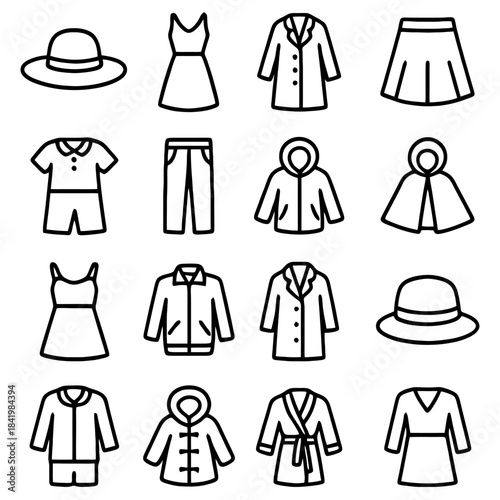 Fashion Ensemble: An artistic array of diverse clothing articles, from hats to jackets, portraying a versatile wardrobe for style inspiration. 