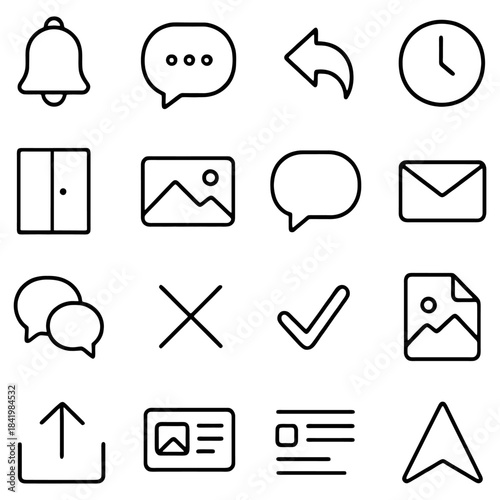 Digital Interface Icon Set: A comprehensive collection of modern digital interface icons. This image showcases a sleek, minimalist design perfect for websites, apps, and digital interfaces. 