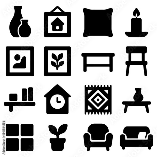 Iconic Home Decor Collection: An array of stylized home decor elements, ranging from pottery and wall art to furniture and cozy accents.