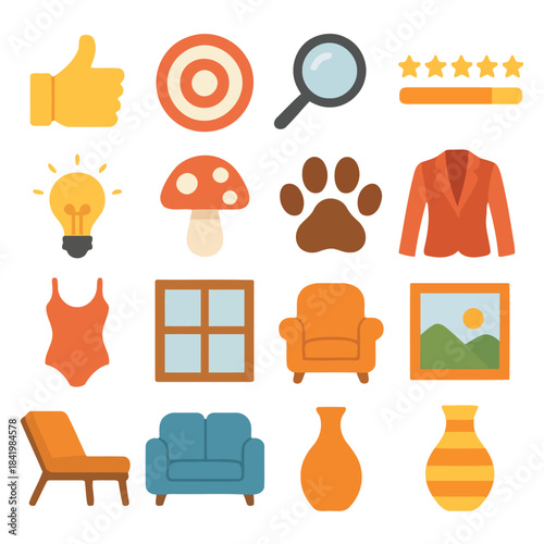 Colorful Icon Set: A vibrant collection of assorted icons, each depicting a unique symbol and illustration, designed with a clean, modern aesthetic.