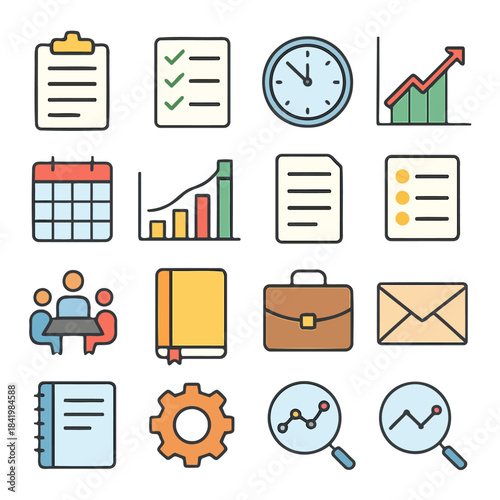 Business Icons: A collection of various business-related icons that is ideal for digital design projects, business, websites, and more.