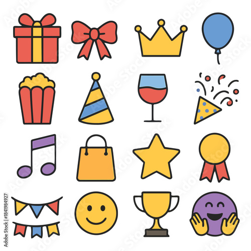 Celebration Icons: A vibrant collection of celebratory icons, perfect for expressing joy and marking special occasions.