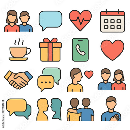 Vector of Relationship Symbols: A vibrant array of vector icons illustrating the facets of relationships and human connection.