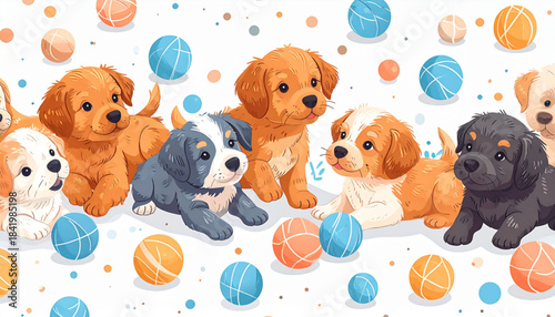 Cartoon Crayon Puppy & Ball Doodles for Pet Adoption Flyer