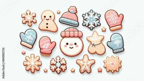 Simpel Cute Winter Cookies Collection with Snowman and Mittens in Pastel Colors