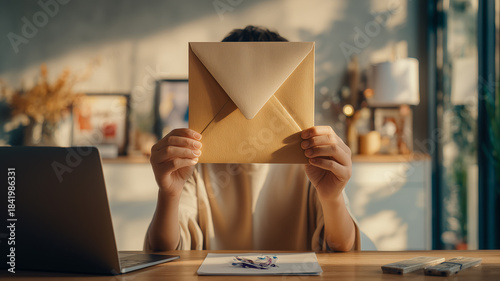 A personal communication concept illustrated with an individual holding a sealed envelope representing privacy anticipation and meaningful correspondence.
