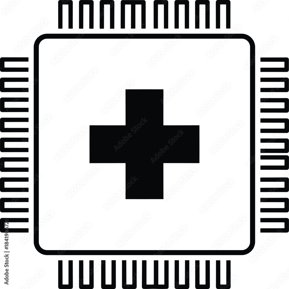 Obraz premium Extensive medical and healthcare graphic bundle featuring digital diagnostics chip icons, cute cartoon drug characters, personalized medicine concepts,