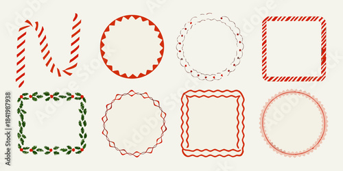 Collection of decorative red and green rope style frames and shapes