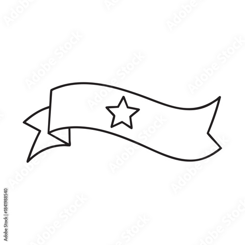 Simple black and white outline of a ribbon banner with a star in the center.