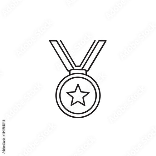 Outline icon of a medal with a star symbolizing achievement and award.