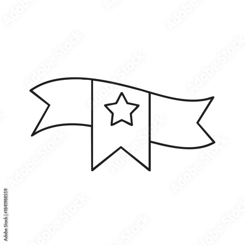 Simple Line Drawing of a Ribbon with a Star in the Center.