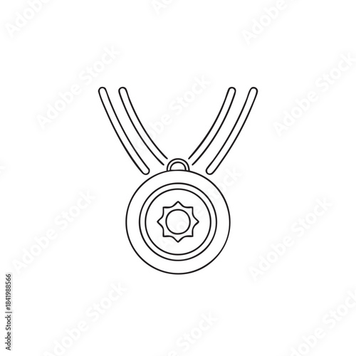 Simple Line Drawing of a Medal or Award Ribbon with a Circular Center.