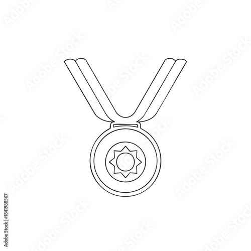Minimalist Line Drawing of a Medal or Award Ribbon with Circular Center.