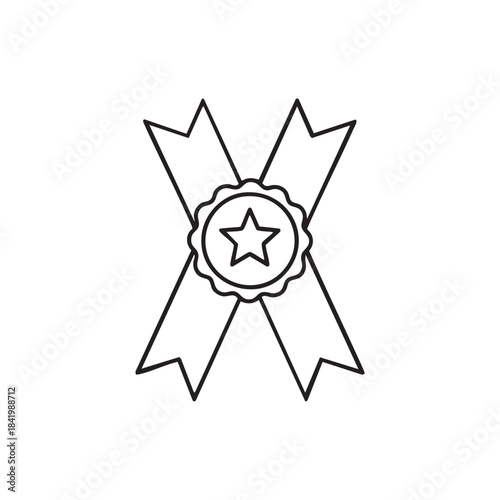 Simple Line Drawing of a Ribbon Award with a Star Emblem.