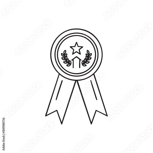 Award Ribbon with Star and Laurel Wreath for Achievement and Excellence.