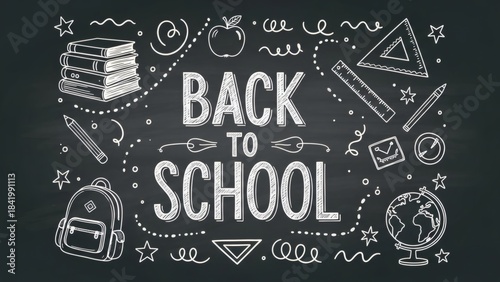 Back to School Chalkboard Illustration with Educational Icons