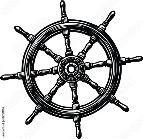 wooden ship rudder vector hand drawn illustration
