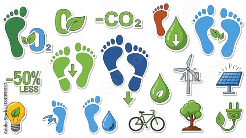 Reduce Carbon Footprint Eco-Friendly Icons for Sustainable Living