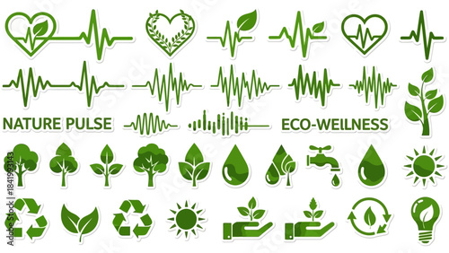 Nature's Pulse Eco-Wellness Green Icons Set