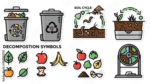 Decomposition and Soil Cycle Icons for Sustainable Living