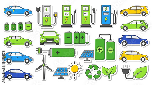 Electric Vehicles and Sustainable Energy Sources A Collection of Eco-Friendly Transportation Icons