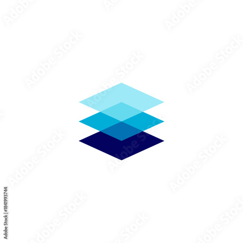 Three stacked blue diamond shapes creating a layered, abstract graphic design on a white background.